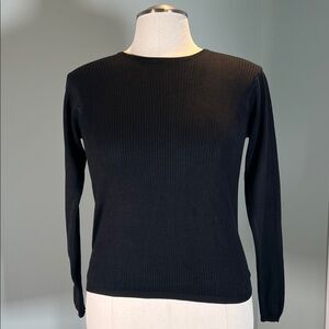 J. Jill Black Silk Cotton Ribbed Crew Neck Knit Pullover Top M